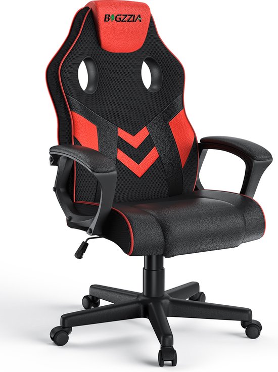 Liggende bureaustoel - BIGZZIA Gamer In Hoogte Verstelbare Stoel - met ademende rugleuning en comfortabele hoofdsteun - Zwart en Rood