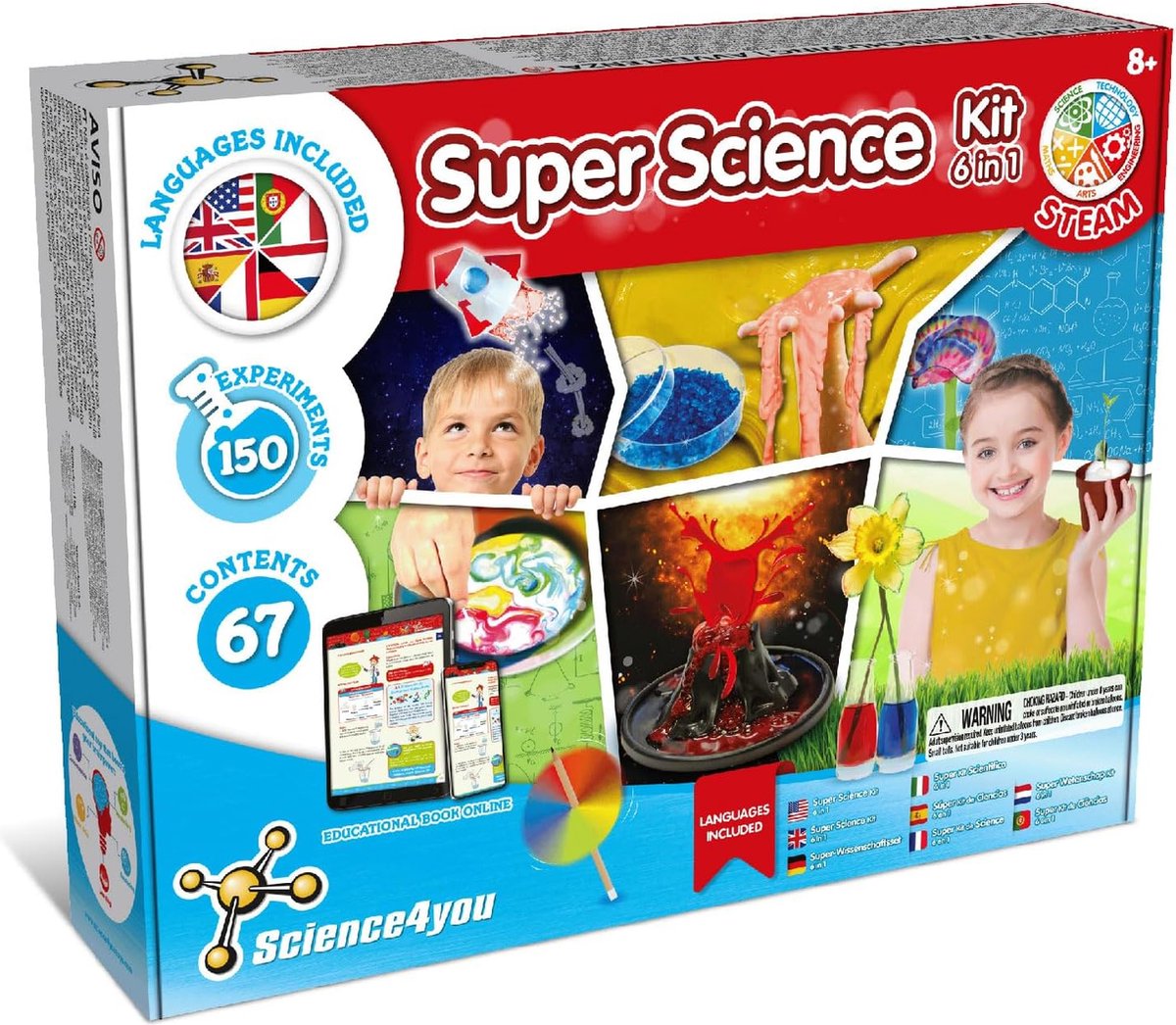 Science4you Super Science 6 in 1 Kit - Experimenteerset - Wetenschap & Spel - Experimenteerdoos met vele Scheikunde Experimenten - Laboratorium Speelgoed - 8+ Jaar
