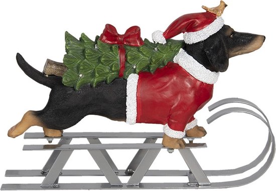 Kerstdecoratie Beeld Hond 40x10x28 cm Bruin Rood Polyresin