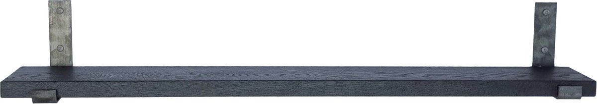 GoudmetHout Wandplank Industrieel - 220 x 15 cm Muurplank - Zwart Eiken Hout - Decoratie Wandrek & Boekenrek - Hangplank Keuken - Wall Shelf + 2 Plankdragers van Ruw Staal