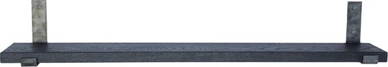 GoudmetHout - Massief eiken wandplank - 220 x 15 cm - Zwart Eiken - Inclusief industriële plankdragers L-vorm UP Geen Coating - lange boekenplank