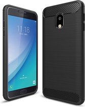 DrPhone BCR1 Hoesje - Geborsteld TPU case - Ultimate Drop Proof Siliconen Case - Carbon fiber Look - Geschikt voor Samsung Galaxy J730 - Zwart