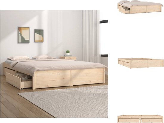 vidaXL Houten Bedframe - Massief grenenhout - 205.5 x 205.5 cm - Met opbergfunctie - Bed