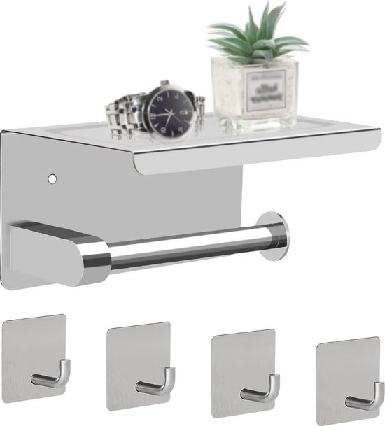 Toiletrolhouder Wandmontage SUS 304 roestvrij staal waterdicht draaibaar toiletpapier houder voor badkamer chroom gepolijst staal (toiletpapierhouder, zilver