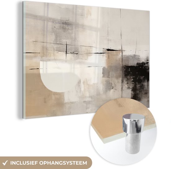 MuchoWow® Peinture sur verre 150x100 cm - Peinture sur verre acrylique - Abstrait - Art - Grijs - Photo sur verre - Peintures