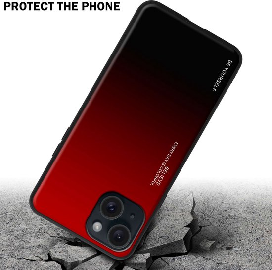 Coque Cadorabo pour Apple iPhone 15 en ROUGE - NOIR - Housse de protection bicolore en silicone TPU Housse et dos en verre trempé