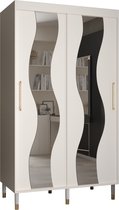 Zweefdeurkast met spiegel Kledingkast met 2 schuifdeuren Garderobekast slaapkamerkast Kledingstang met planken | elegante kledingkast, glamoureuze stijl (LxHxP): 120x208x62 cm - CAPS SEW (Wit, 120 cm) met lades