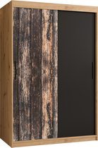 Zweefdeurkast Kledingkast met 2 schuifdeuren Garderobekast slaapkamerkast Kledingstang met planken (LxHxP): 120x200x62 cm - PASTEUR (Artisan + oud houtpatroon, 120) met lades
