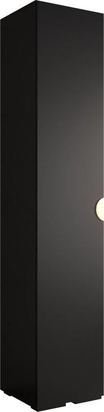 Opbergkast Kledingkast met 1 draaideuren Garderobekast slaapkamerkast Kledingstang met planken | Gouden Handgrepen, elegante kledingkast, glamoureuze stijl (LxHxP): 50x237x47 cm - IVONA 4 (Zwart, 50 cm)
