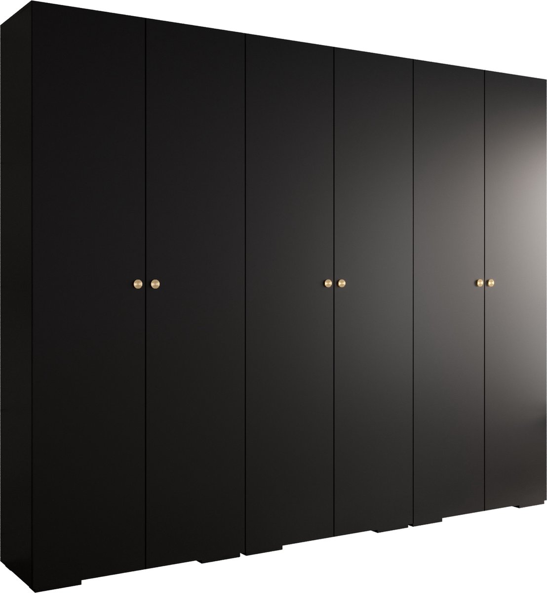 AJE Meubles B.V. Opbergkast Kledingkast met 6 draaideuren Garderobekast slaapkamerkast Kledingstang met planken | Gouden Handgrepen, elegante kledingkast, glamoureuze stijl (LxHxP): 300x237x47 cm - IVONA 2 (Zwart, 300 cm)