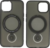 iPhone 15 Plus Magsafe Hoesje - Mat Transparant Case met Staande Functie - Zwart