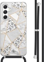 Casimoda® - Samsung A54 hoesje met koord - Stone & leopard - Afneembaar koord - TPU/acryl - Grijs