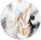 WallCircle - Wandcirkel 30x30 cm - Abstract wit goud - Ronde schilderijen woonkamer - Wandbord rond - Muurdecoratie cirkel - Kamer decoratie binnen - Wanddecoratie muurcirkel - Abstracte woonaccessoires