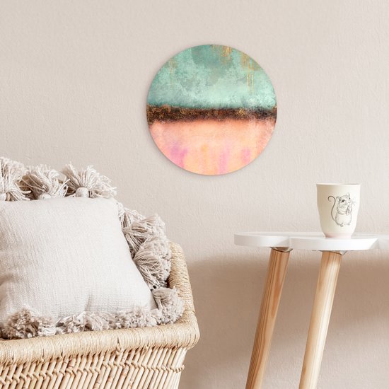 WallCircle® Wandcirkel 30x30 cm - Muurcirkel Goud - Verf - Abstract - Groen - Roze - Muurdecoratie woonkamer - Wanddecoratie slaapkamer - Kamer decoratie accessoires - Ronde schilderijen