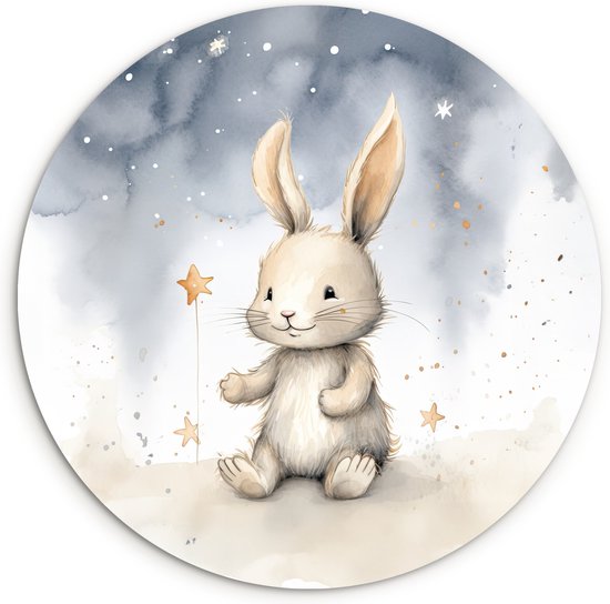 WallCircle - Wandcirkel konijn 30x30 cm - Muurcirkel kinderkamer dieren - Meisjeskamer decoratie sterren - Jongenskamer accessoires - Slaapkamer kinderen - Schilderijen kinderslaapkamer - Muurdecoratie meisjes kamer - Wanddecoratie jongens