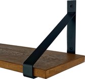 GoudmetHout - Massief eiken wandplank - 180 x 25 cm - Donker Eiken - Inclusief industriële plankdragers MAT ZWART - lange boekenplank