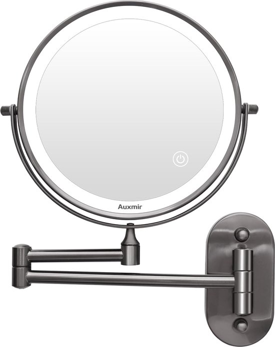 Cosmetische spiegel led verlicht met 1 x / 10 x vergroting, dimbare make-upspiegel met aanraakschakelaar, USB-oplaadbaar, scheerspiegel, 360 graden draaibaar, wandmontage, voor badkamer, spa en