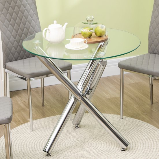 Glazen eettafel 118x68x75cm met metalen hout patroon poten