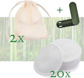 20 Wasbare Wattenschijfjes - Herbruikbare Make up Pads met 2 Waszakjes - +GRATIS herbruikbare Wattenstaafjes set - Zero Waste Producten - Duurzame Bamboe Wattenschijven