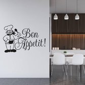 Muursticker Bon Appetit Met Kok -  Zwart -  140 x 92 cm  -  keuken  alle - Muursticker4Sale