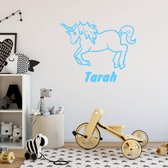 Muursticker Eenhoorn Met Naam -  Lichtblauw -  120 x 97 cm  -  baby en kinderkamer  naam stickers  alle  dieren - Muursticker4Sale