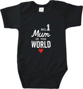 Rompertjes baby met tekst - No 1 mum in the world - Romper zwart - Maat 50/56