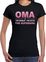 Oma the supergirl cadeau t-shirt zwart voor dames - oma jarig kado shirt / outfit XS