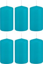 6x Turquoise blauwe cilinderkaarsen/stompkaarsen 5 x 10 cm 23 branduren - Geurloze kaarsen turkoois blauw - Woondecoraties