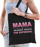 Mama the supergirl cadeau tasje zwart voor dames - Moederdag - verjaardag kado tas / katoenen shopper