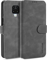 Voor Xiaomi Redmi Note 9S DG.MING Retro Oil Side Horizontal Flip Case met houder & kaartsleuven & portemonnee (grijs)