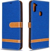 Voor Galaxy A11 Kleuraanpassing Denim Texture Horizontaal Flip Leather Case met houder & kaartsleuven & portemonnee & lanyard (koningsblauw)