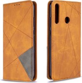Voor Huawei P40 Lite E / Y7P Ruit Textuur Horizontale Flip Magnetische Leren Case met Houder & Kaartsleuven & Portemonnee (Geel)