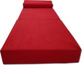 Luxe logeermatras met hoofdkussen- rood - camping matras - zitbank - opvouwbaar - 200x70x15 cm