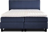 Boxspring Flynta compleet, merk Olympic Life, 160 x 220 cm, blauw, 18-delig, breed hoofdbord met luxe gestikte afwerking en bolling, extra hoge onderboxen