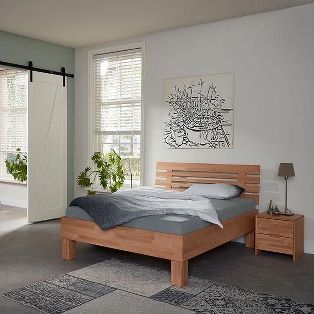 Bed Box Wonen Massief beuken houten bed Varna Basic 180x210 cm Natuur gelakt