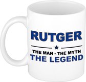 Naam cadeau Rutger - The man, The myth the legend koffie mok / beker 300 ml - naam/namen mokken - Cadeau voor o.a  verjaardag/ vaderdag/ pensioen/ geslaagd/ bedankt