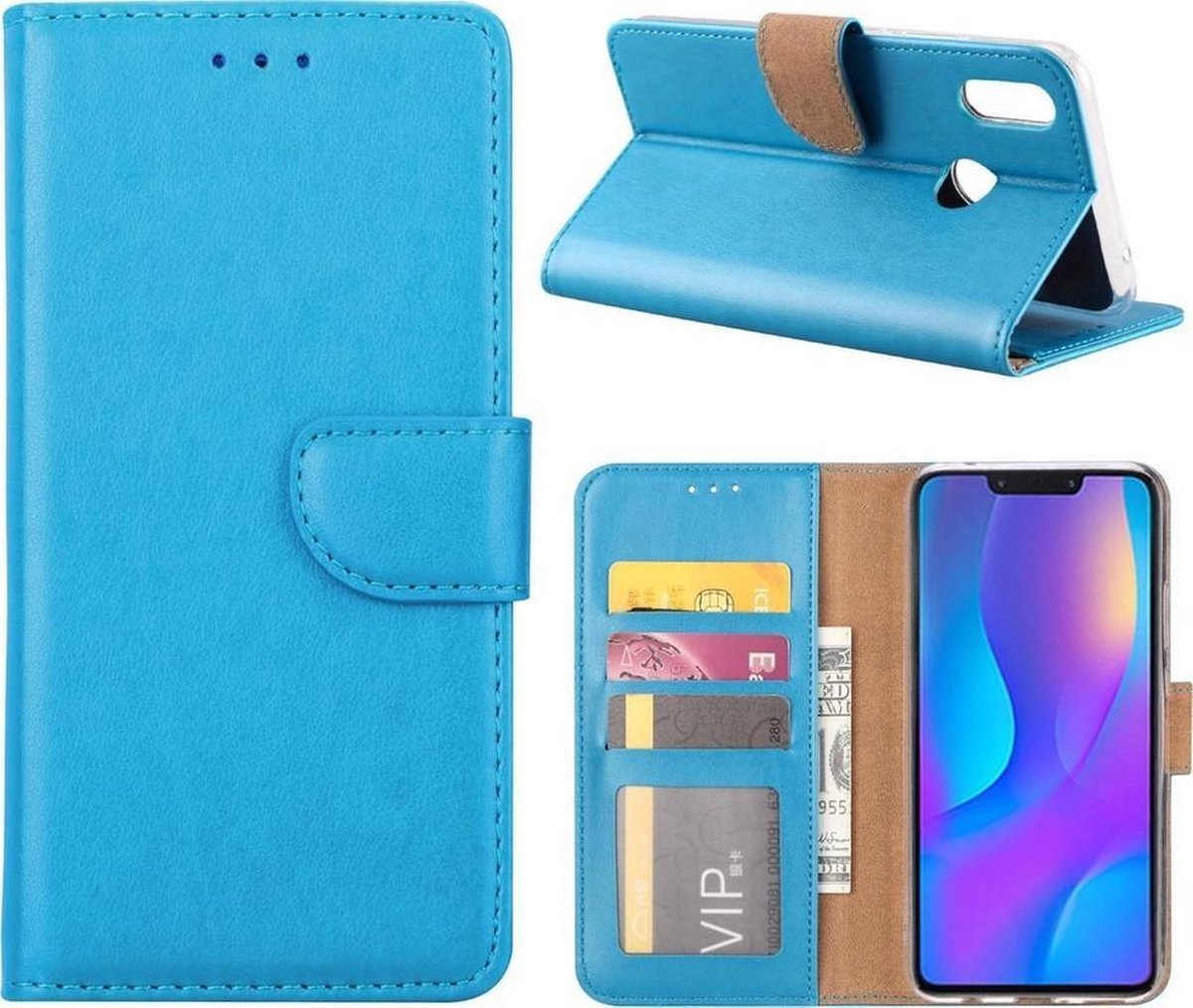 Bookcase Geschikt voor: Honor 10 Lite - Turquoise - portemonnee hoesje