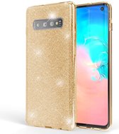 Samsung Galaxy S10 Plus Hoesje Glitters Siliconen TPU Case Goud - BlingBling Cover
