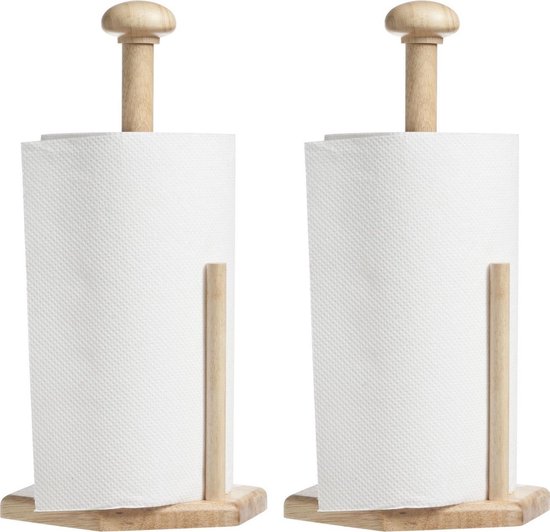 2x Keukenrollen houders van hout 32 cm - Rollenhouders keuken accessoires - Keukenpapier houder