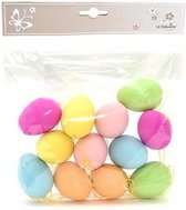 12x Gekleurde plastic Paaseieren hangdecoratie 5 cm - pastel - Paasversiering / Paasdecoratie