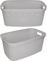 2x Grijze wasmanden 35 liter 54 x 34 x 23 cm - Kunststof/plastic draagmand - De was doen huishoudartikelen - Wasmanden/wasgoedmanden