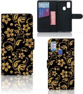 Telefoonhoesje Geschikt voor Samsung Galaxy M21 Book Cover Geschikt voor Samsung M30s Bookcase Cadeau voor Oma Gouden Bloemen