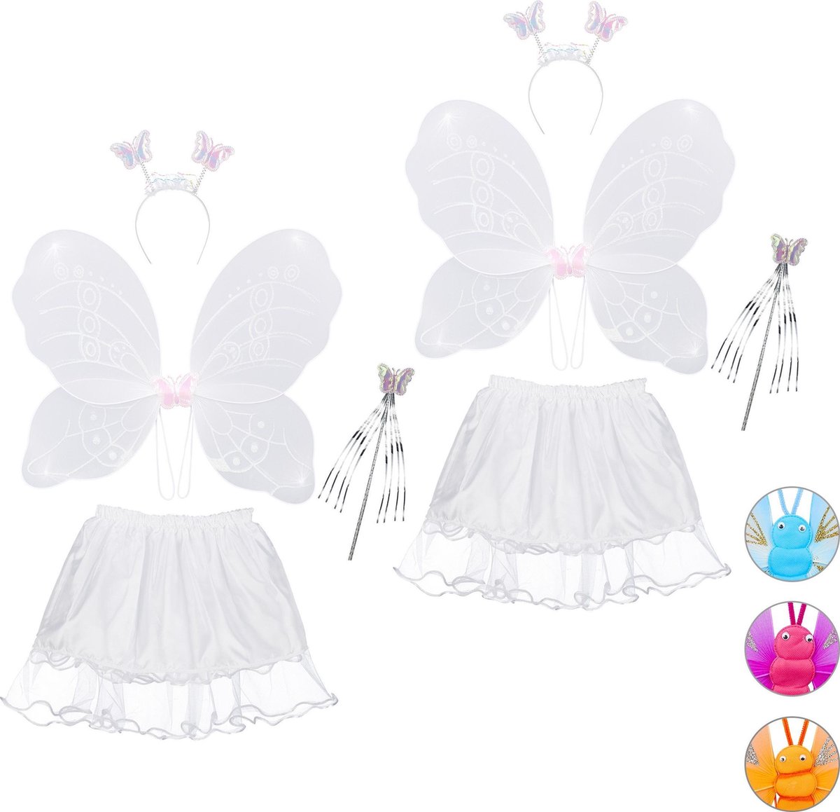 Afbeelding van product Relaxdays 2 x fee kostuum kinderen - vlindervleugels - kinderkostuum - toverstaf – diadeem  - maat One size