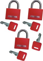Set van 3 hangsloten (20 mm, rood, met 4 sleutels)