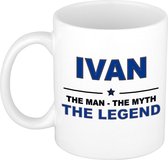 Naam cadeau Ivan - The man, The myth the legend koffie mok / beker 300 ml - naam/namen mokken - Cadeau voor o.a verjaardag/ vaderdag/ pensioen/ geslaagd/ bedankt