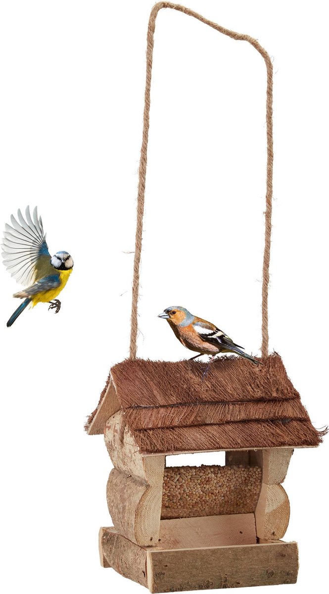 Relaxdays Mangeoire à oiseaux, en bois, à suspendre, H x D : 20x