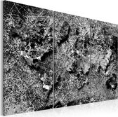 Schilderijen Op Canvas - Schilderij -  World Map: Grey Thread 120x80 - Artgeist Schilderij