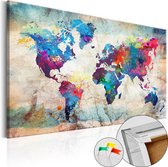Schilderijen Op Canvas - Afbeelding op kurk - World Map: Colourful Madness [Cork Map] 90x60 - Artgeist Schilderij