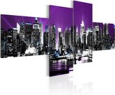 Schilderijen Op Canvas - Schilderij - New York in de nacht met reflectie in water 100x45 - Artgeist Schilderij