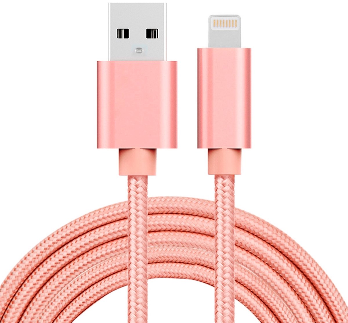 2m 3A geweven stijl metalen kop 8 pins USB data / oplader kabel, voor iPhone XR / iPhone XS MAX / iPhone X & XS / iPhone 8 & 8 Plus / iPhone 7 & 7 Plus / iPhone 6 & 6s & 6 Plus & 6s Plus / iPad (rose goud)